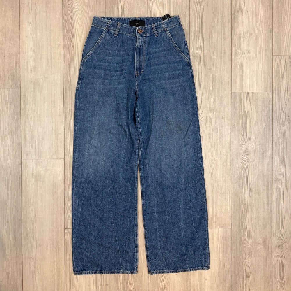 3x1 NYC Flip Wide-Leg Trouser Jeans Leni Blue Denim Made in Italy Size 24